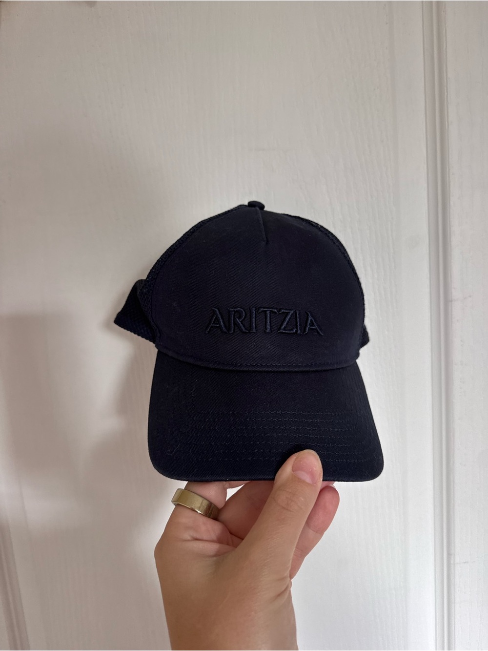 Aritzia Navy Embroidered Logo Mesh-Back Cap